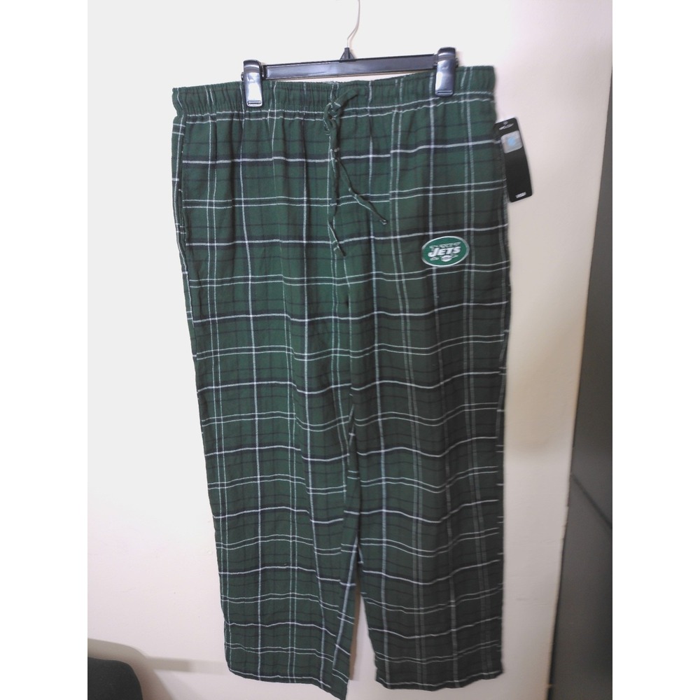 NWT New York Jets NFL Mens Pajama Pants XL Green Plaid Flannel Lounge Sleepwear